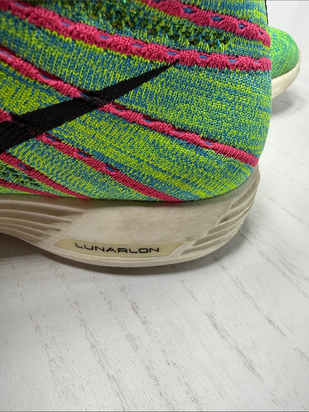 Nike Men's Flyknit Sneakers in Neon Green, Blue, Black - Picture 9 of 11